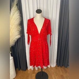 Red low plunge dress
